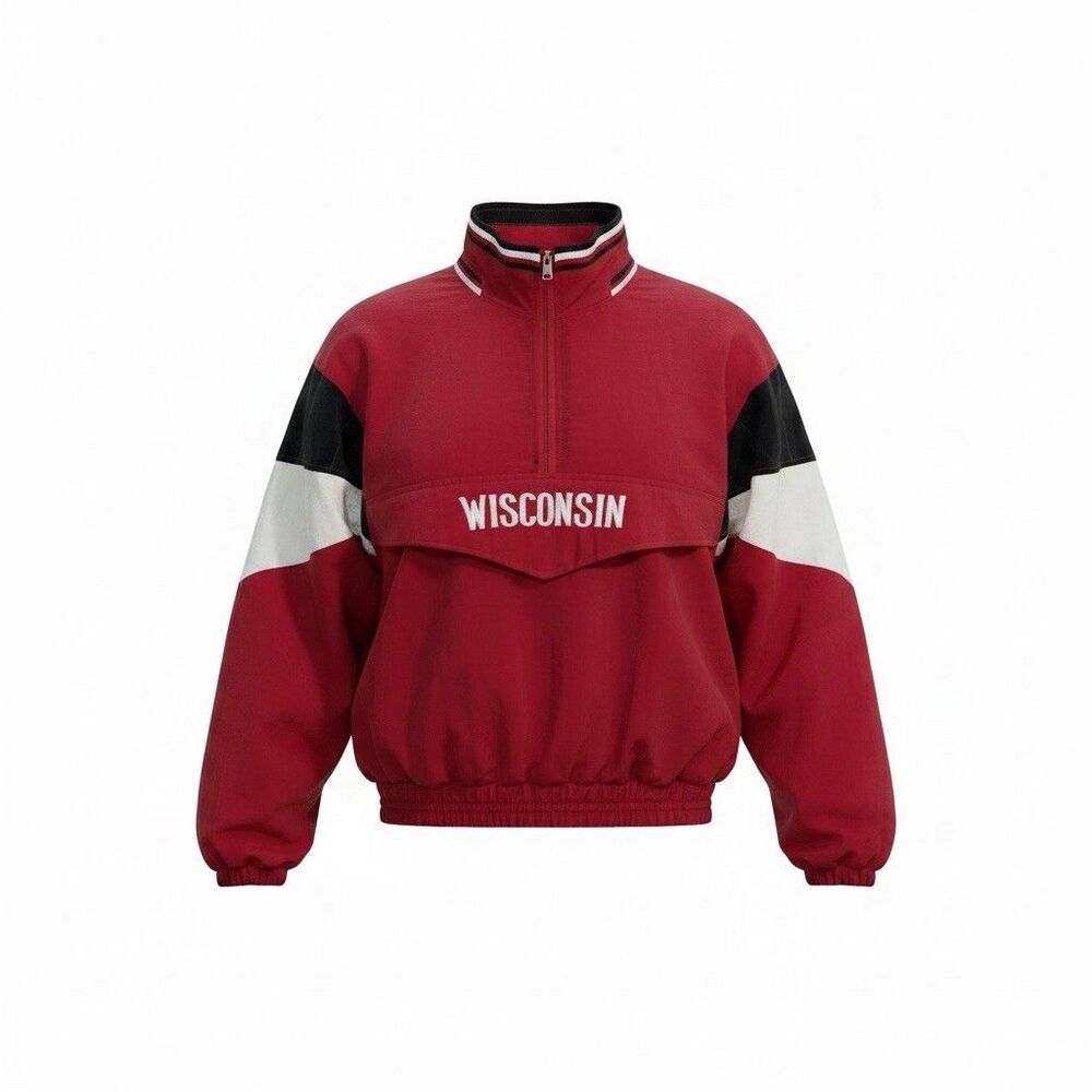 Wisconsin Badgers Starter Red Embroidered Nylon Pullover Jacket Adult XL READ